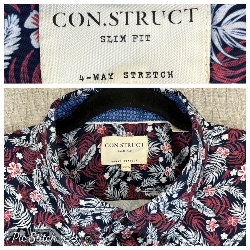 CON.STRUCT new without tags Dress Shirt Men XXL Geo Floral Short Sleeve